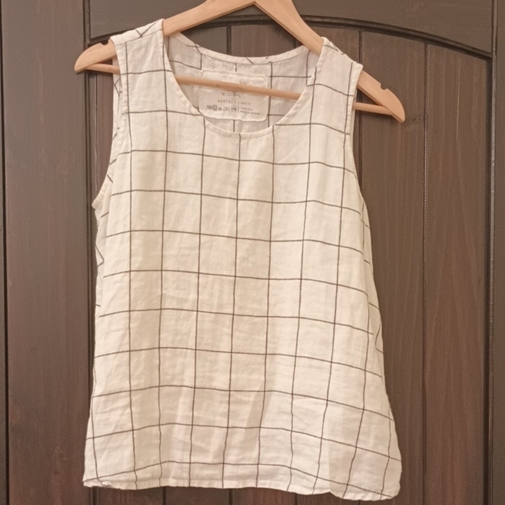 Not Perfect Linen Windowpane Plaid Swing Top